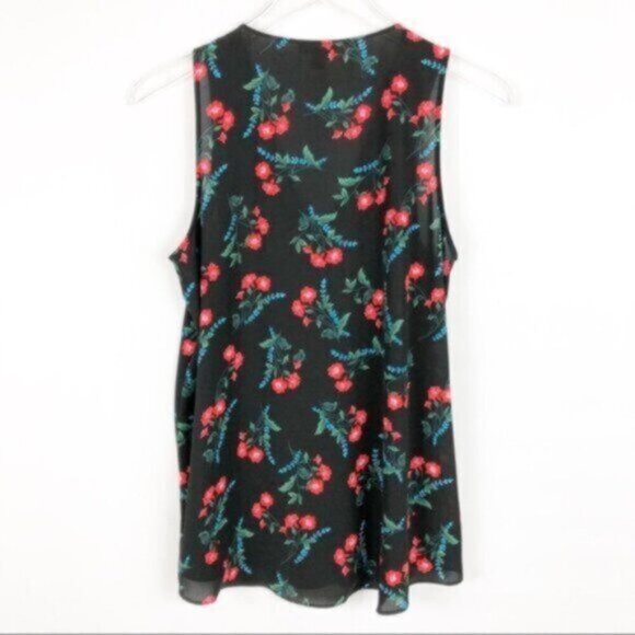 Vince Camuto | Women's Black Floral Print & V-Neckline Tank Blouse Size Small - Picture 2 of 5